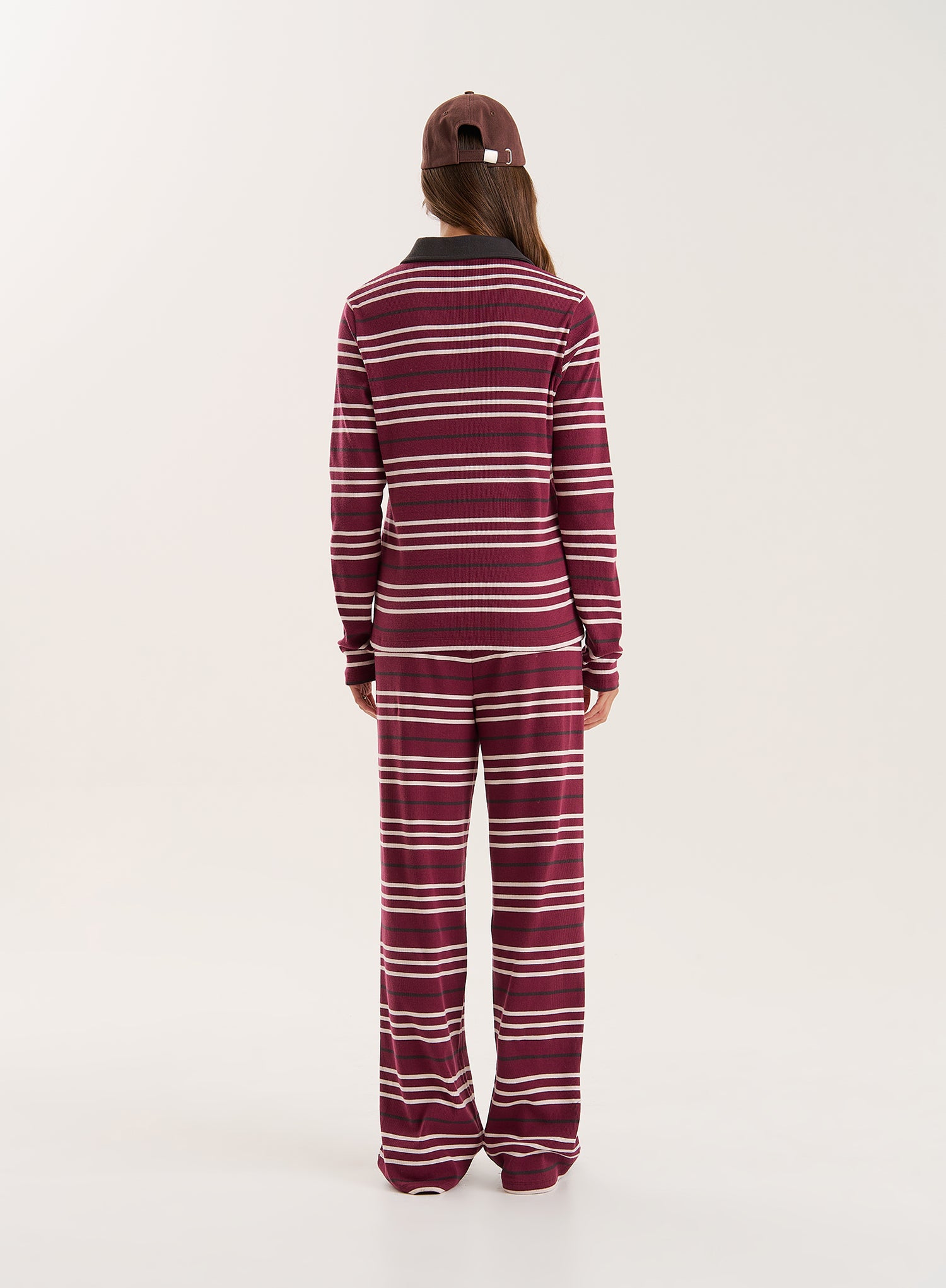 Burgundy Striped Fine Ribbed Jersey Longsleeve Top